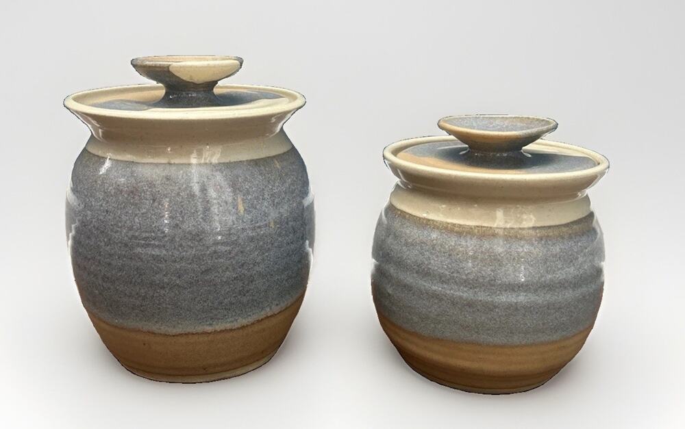 Vintage Phil Morgan Pottery Lidded Canister Jar Set of 2 Seagrove NC 6" 7.5"